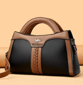 حقيبة يد نسائية بحزام طويل قابل للتعديل متوسطة الحجم لون اسود مع جملي - KSA